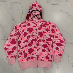 BAPE WGM Tiger Shark Head Pink Camo Zip-Up Hoodie Men’s Size Small Medium Large